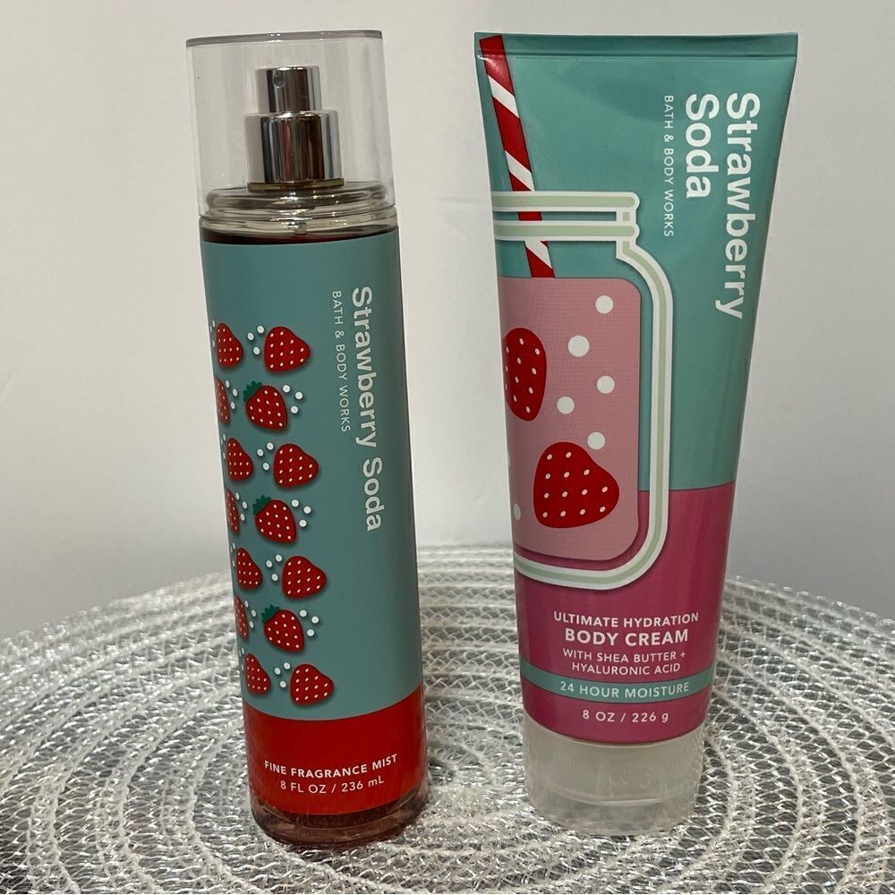 BBW Strawberry Soda Body Cream and Fine Mist Fragrance set of 2 NWT
